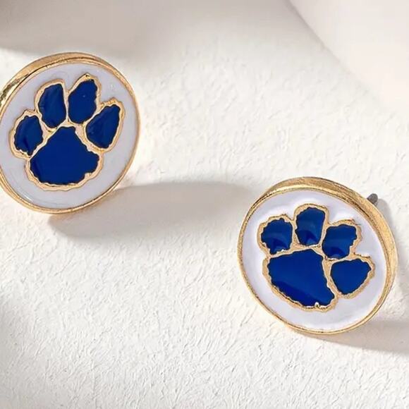 Blue and White Enamel Paw Stud Earrings Kentucky - Picture 1 of 1